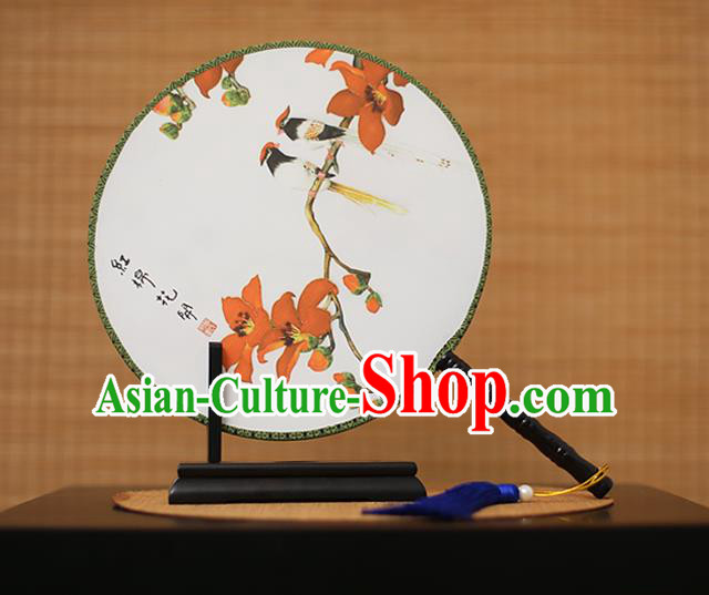 Traditional Chinese Crafts Printing Kapok White Round Fan, China Palace Fans Princess Silk Circular Fans for Women