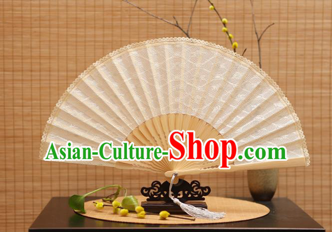 Traditional Chinese Crafts White Lace Folding Fan Hollow Out Fans for Women