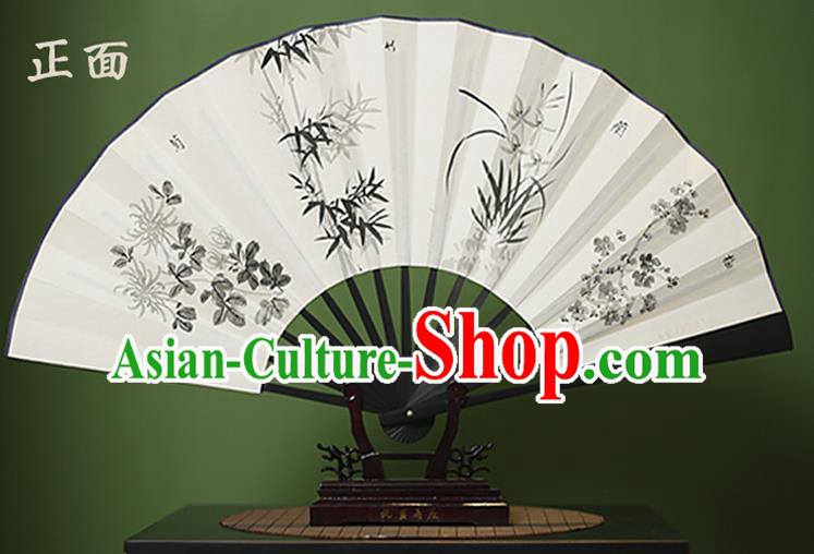 Traditional Chinese Crafts Ink Painting Plum Blossom Orchid Bamboo and Chrysanthemum Folding Fan Paper Fans for Women