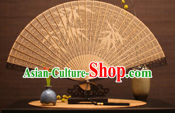Traditional Chinese Crafts Sandalwood Bamboo Leaves Folding Fan Sandal Fans for Women