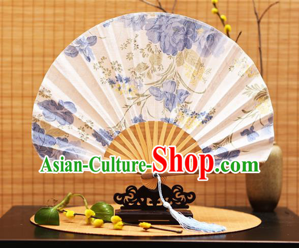 Traditional Chinese Crafts Shell White Silk Folding Fan Ink Painting Flowers Bamboo Fans for Women