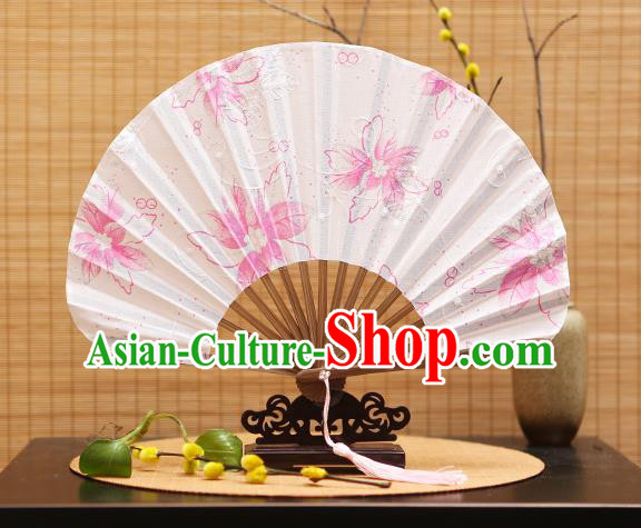 Traditional Chinese Crafts Shell Silk Folding Fan Printing Pink Flowers Bamboo Fans for Women