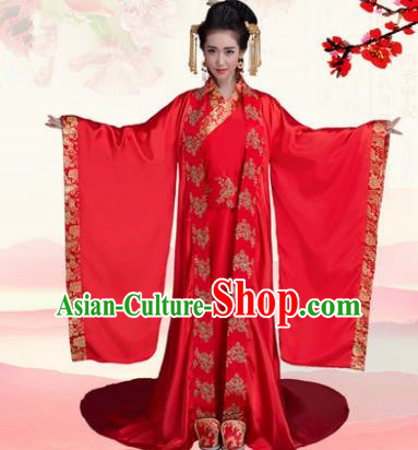 Traditional Chinese Ancient Palace Princess Wedding Costume, China Han Dynasty Bride Trailing Hanfu Clothing for Women