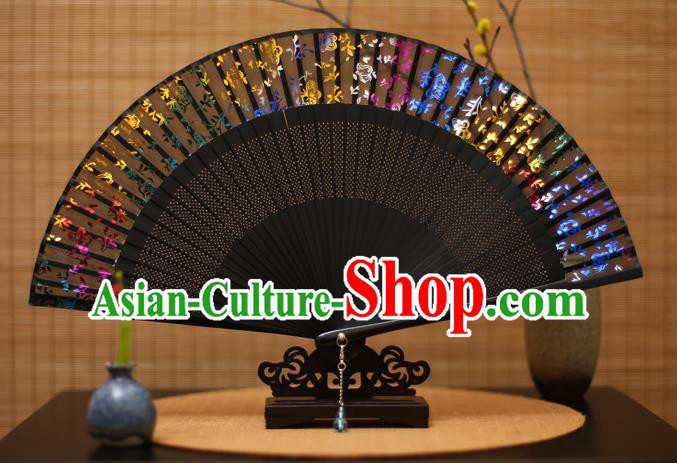 Traditional Chinese Crafts Printing Flowers Silk Folding Fan Sensu Fans for Women