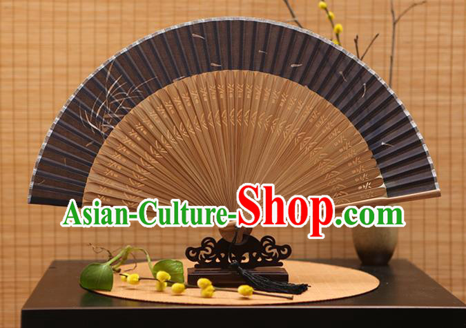 Traditional Chinese Crafts Printing Orchid Black Silk Folding Fan Sensu Fans for Women