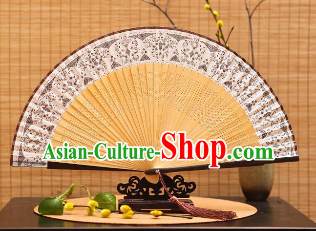Traditional Chinese Crafts Brown Silk Folding Fan Sensu Fans for Women
