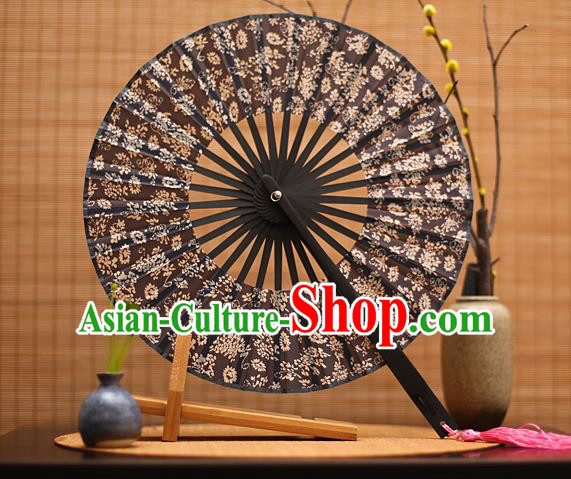 Traditional Chinese Crafts Printing Black Silk Folding Fan, China Beijing Opera Round Fans for Women