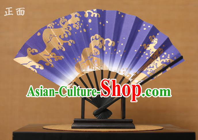 Traditional Chinese Crafts Printing Purple Paper Folding Fan Sensu Fans for Women