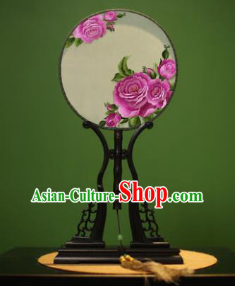 Traditional Chinese Crafts Embroidered Purple Peony Round Fan, China Palace Fans Princess Silk Circular Fans for Women