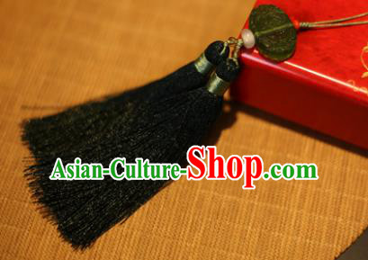 Traditional Chinese Crafts Folding Fan Pendant Black Tassel Fan Accessories for Women