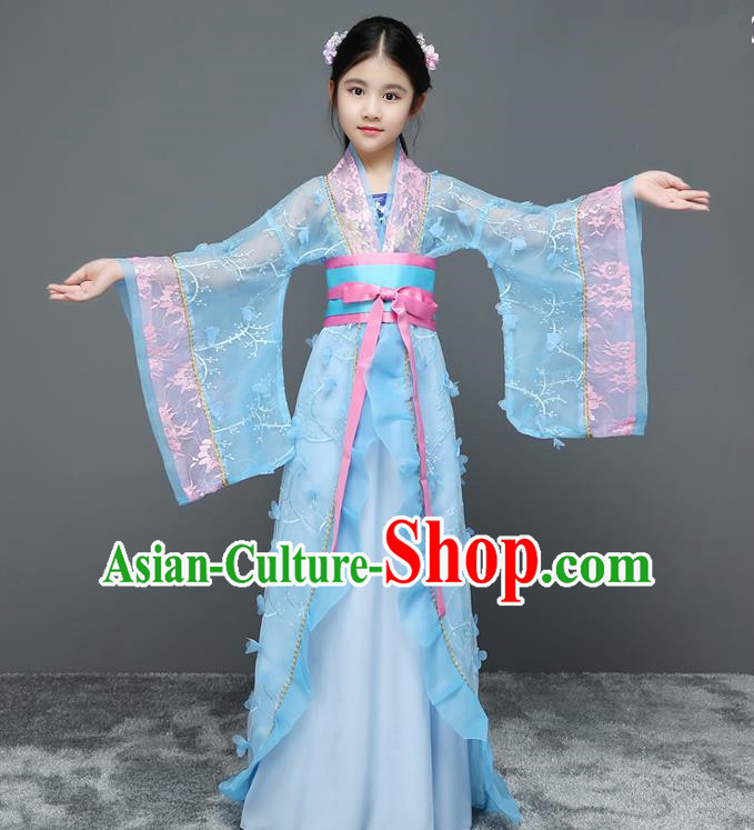 Traditional Chinese Tang Dynasty Embroidered Costume, China Ancient Imperial Concubine Hanfu Trailing Dress for Kids