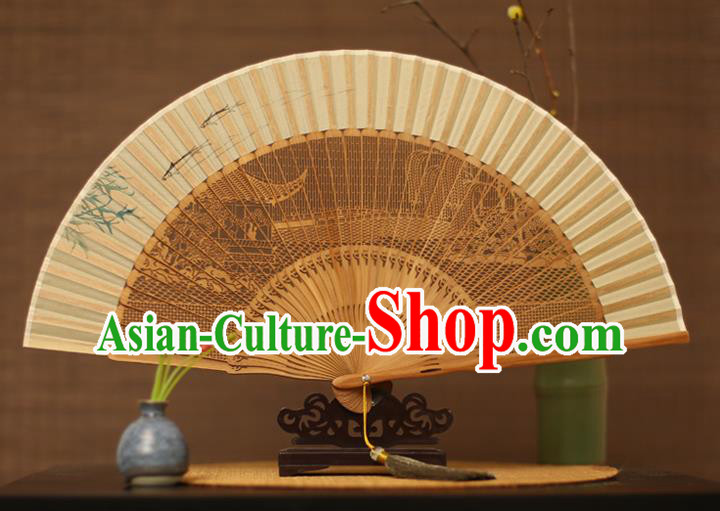 Traditional Chinese Crafts Hand Painting Willow Branch Silk Folding Fan, China Handmade Hollow Out Bamboo Fans for Women