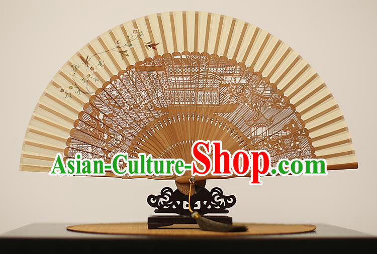 Traditional Chinese Crafts Hand Painting Silk Folding Fan, China Handmade Hollow Out Bamboo Fans for Women
