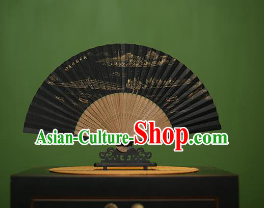 Traditional Chinese Crafts Hand Painting Su Causeway Silk Folding Fan, China Handmade Bamboo Fans for Women