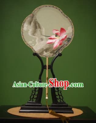 Traditional Chinese Crafts Suzhou Embroidery Silk Fan, China Palace Fans Princess Embroidered Lotus Fans for Women