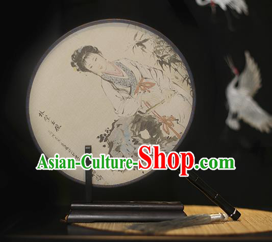 Traditional Chinese Crafts Printing Lin Daiyu Silk Round Fan, China Palace Fans Princess Circular Fans for Women