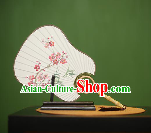 Traditional Chinese Crafts Printing Peach Blossom Paper Fan, China Palace Fans Princess Cattail Leaf Fans for Women