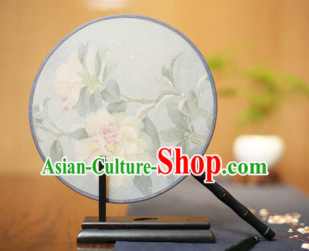 Traditional Chinese Crafts Printing Peony Flowers Silk Round Fan, China Palace Fans Princess Circular Fans for Women