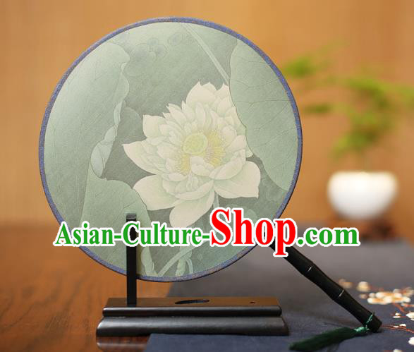 Traditional Chinese Crafts Printing Lotus Flowers Silk Round Fan, China Palace Fans Princess Circular Fans for Women