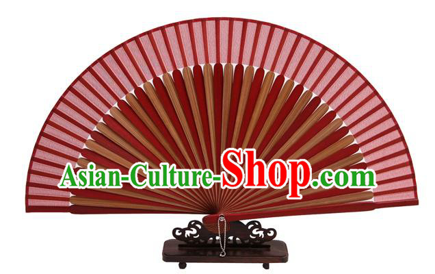 Traditional Chinese Crafts Red Silk Folding Fan, China Handmade Bamboo Bone Fans for Women
