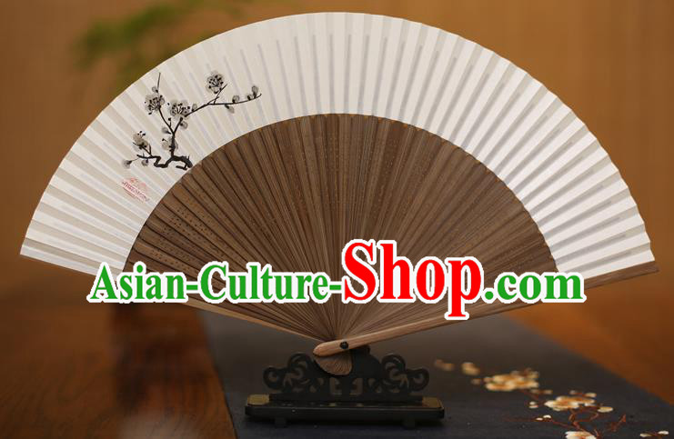 Traditional Chinese Crafts Printing Plum Blossom Folding Fan, China Handmade Xuan Paper Fans for Women