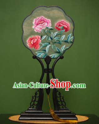 Traditional Chinese Crafts Suzhou Embroidery Palace Fan, China Princess Embroidered Peony Silk Fans for Women