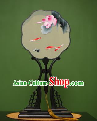 Traditional Chinese Crafts Suzhou Embroidery Palace Fan, China Princess Embroidered Lotus Fish Silk Fans for Women