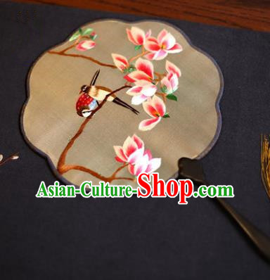 Traditional Chinese Crafts Suzhou Embroidery Palace Fan, China Princess Embroidered Magnolia Silk Fans for Women