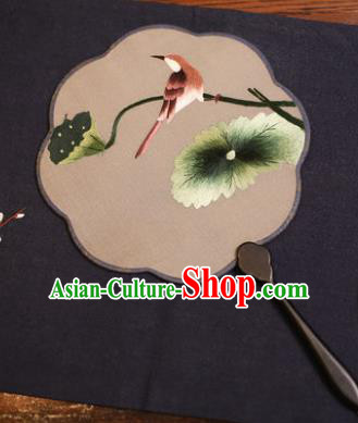 Traditional Chinese Crafts Suzhou Embroidery Palace Fan, China Princess Embroidered Lotus Leaf Silk Fans for Women