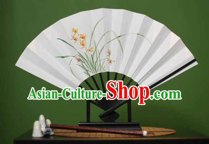 Traditional Chinese Crafts Printing Orchid Paper Folding Fan, China Handmade Classical Fans for Women