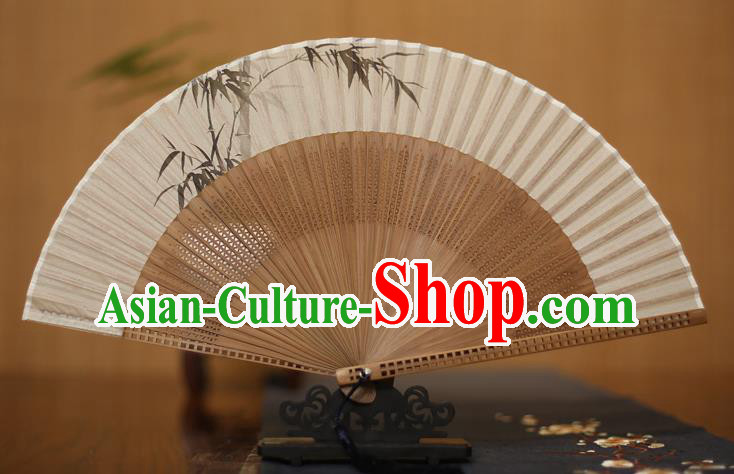 Traditional Chinese Crafts Printing Bamboo Folding Fan, China Handmade Classical Silk Pierced Fans for Women