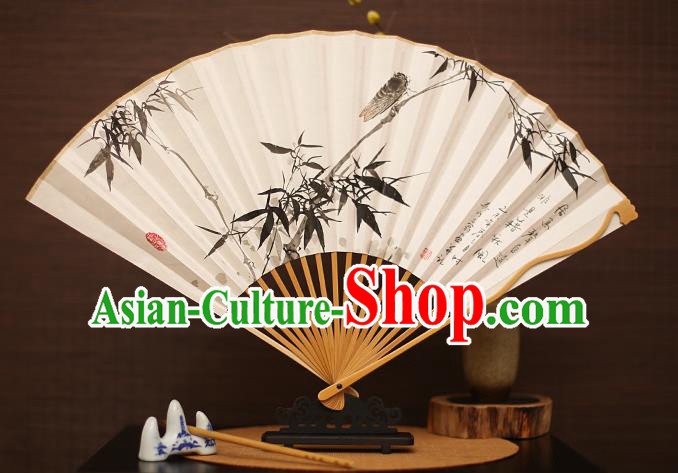 Traditional Chinese Crafts Collectables Autograph Folding Fan, China Handmade Classical Printing Bamboo Xuan Paper Fans for Men
