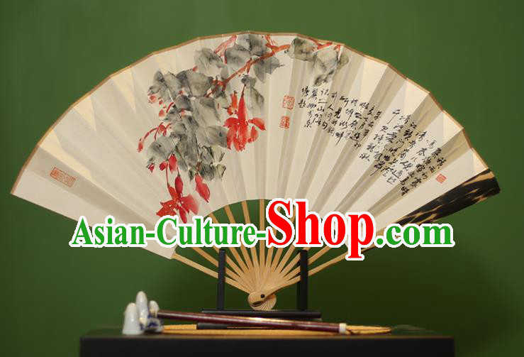 Traditional Chinese Crafts Ink Painting Paper Folding Fan, China Handmade Mottled Bamboo Fans for Men