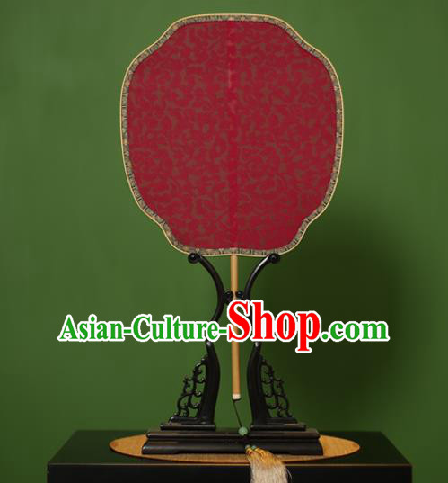 Traditional Chinese Crafts Jacquard Weave Red Lace Palace Fan, China Handmade Princess Palm-Leaf Fans for Women