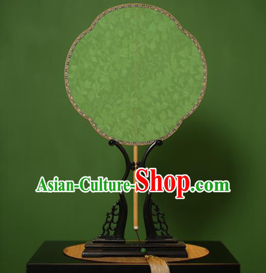 Traditional Chinese Crafts Green Jacquard Weave Lace Palace Fan, China Handmade Princess Palm-Leaf Fans for Women