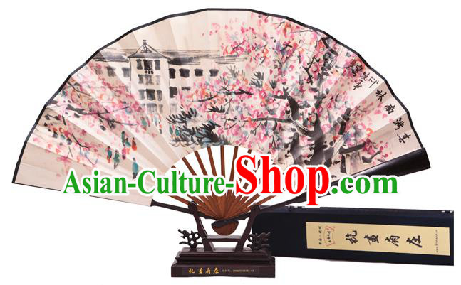 Traditional Chinese Crafts Purple Leaf Wingceltis Classical Paper Folding Fan, China Handmade Printing Peach Blossom Fans for Women