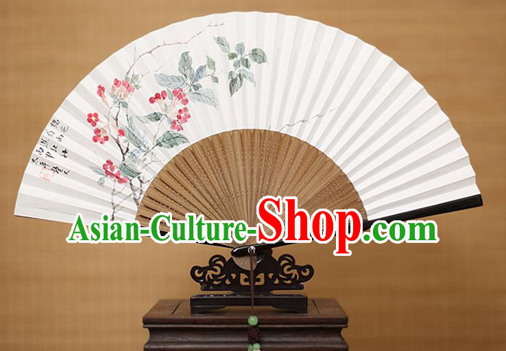 Traditional Chinese Crafts Classical Paper Folding Fan, China Handmade Painting Pomegranate Flower Fans for Women