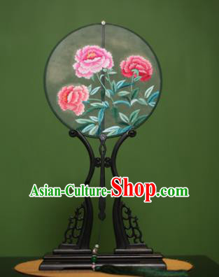Traditional Chinese Crafts Suzhou Embroidery Peony Palace Fan, China Princess Embroidered Silk Round Fans for Women