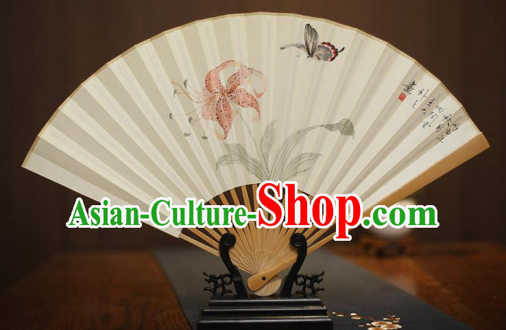 Traditional Chinese Crafts Collectables Autograph Xuan Paper Folding Fan, China Handmade Painting Butterfly Fans for Men