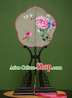 Traditional Chinese Crafts Suzhou Embroidery Peony Palace Fan, China Princess Embroidered Silk Fans for Women