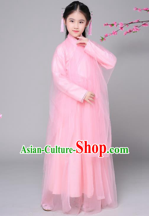 Traditional Chinese Ancient Princess Fairy Pink Dress Costume, China Han Dynasty Palace Lady Hanfu Clothing for Kids