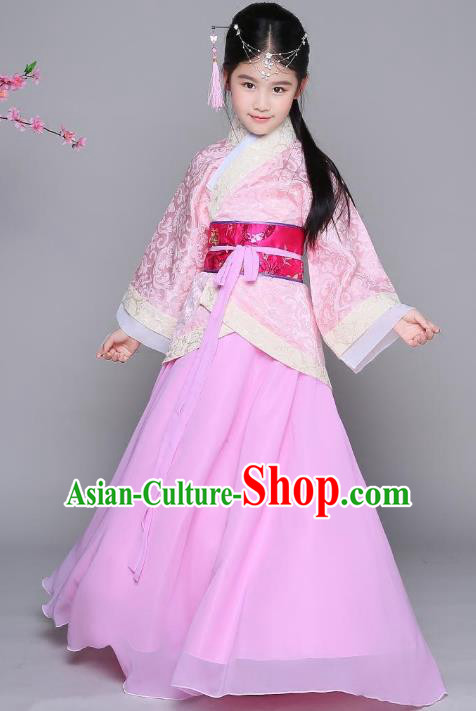 Traditional Chinese Han Dynasty Princess Costume, China Ancient Palace Lady Hanfu Curving-front Robe Clothing for Kids