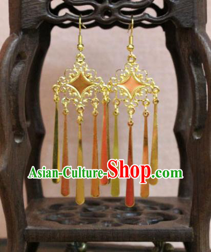 Traditional Chinese Handmade Jewelry Accessories Bride Golden Tassel Earrings Hanfu Eardrop for Women