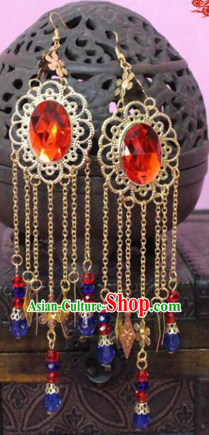 Traditional Chinese Handmade Jewelry Accessories Xiuhe Suit Bride Crystal Tassel Earrings Hanfu Eardrop for Women