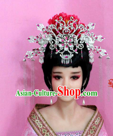 Traditional Chinese Handmade Hair Accessories Ancient Princess Hairpins Rosy Crystal Phoenix Coronet for Women