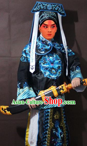 Traditional China Beijing Opera Takefu Costume, Chinese Peking Opera Imperial Bodyguard Embroidered Black Gwanbok