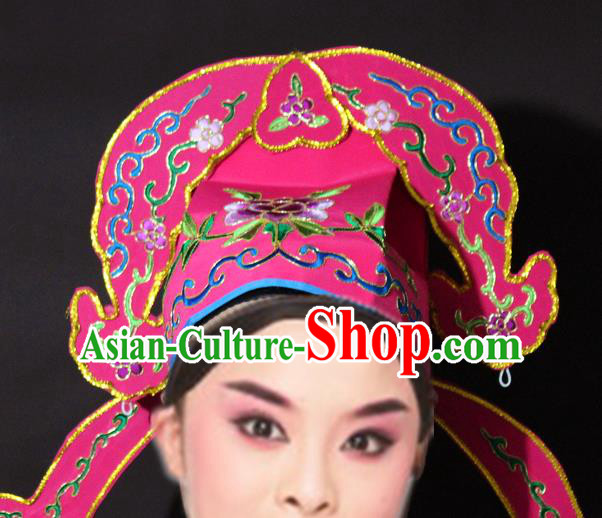 Traditional China Beijing Opera Niche Embroidered Rosy Hats, Chinese Peking Opera Gifted Scholar Headwear