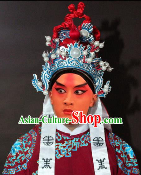 Traditional China Beijing Opera General Embroidered Hats, Chinese Peking Opera Officer Helmet Headwear