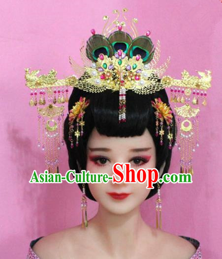 Traditional Chinese Handmade Hair Accessories Princess Hairpins Tassel Phoenix Coronet Complete Set for Women
