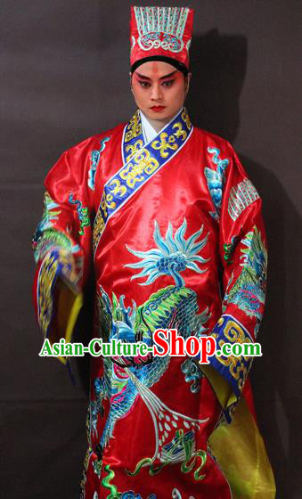 Traditional China Beijing Opera Taoist Costume Red Embroidered Robe, Chinese Peking Opera Embroidery Gwanbok Clothing